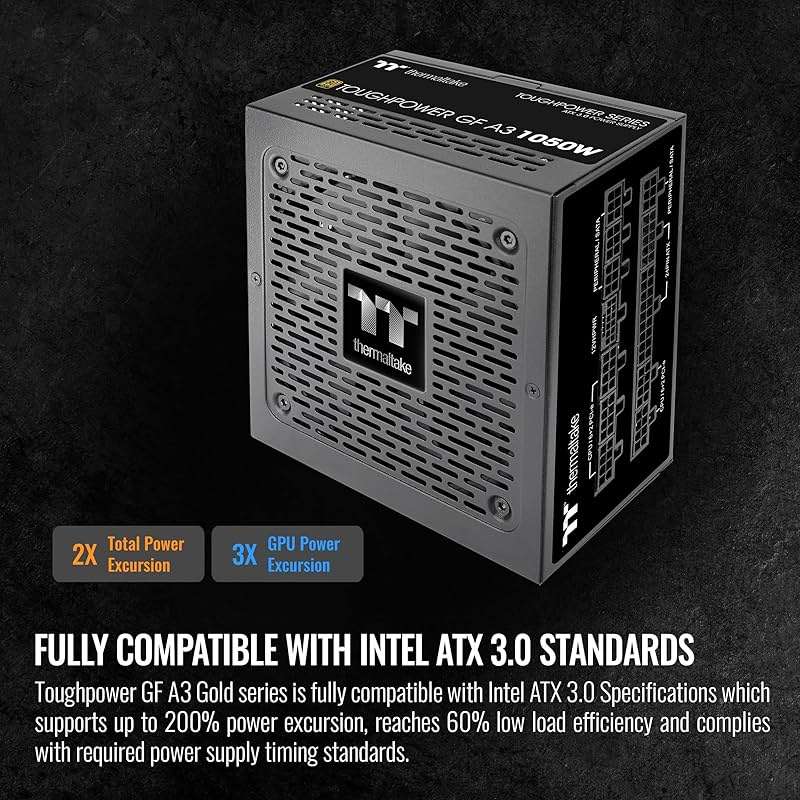 Thermaltake Toughpower GF A3 1050W, True 600W 12V-2x6 Connectors on PSU & NVIDIA RTX 50 Series, ATX 3.1/PCI-E 5.1, 80+ Gold, SLI/Crossfire Ready Power Supply, PS-TPD-1050FNFAGU-L, 10 Year Warranty - Image 3