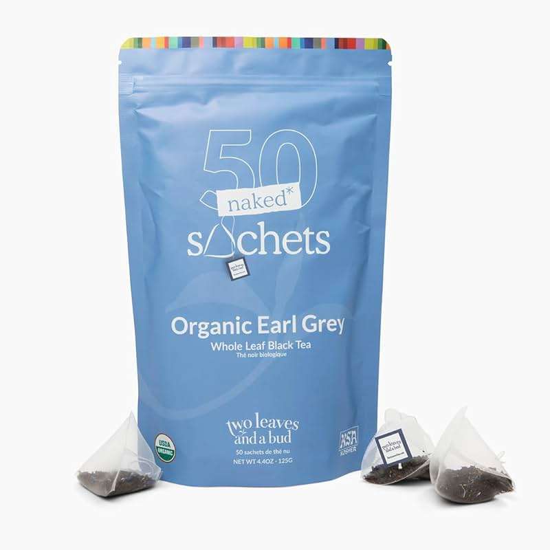 Two Leaves and a Bud Organic Earl Grey - 50 Naked Tea Sachets - Whole Leaf Black Tea in Eco-Friendly Unwrapped Compostable Sachets, Resealable Bag, 50 Count (Pack of 1) - Image 1