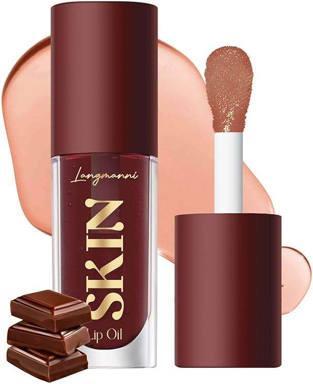 BANGFENG Big Brush Head Hydrating Lip Glow Oil Plumping Lip Tint, Hydrating Lip Gloss Tinted Lip Balm Transparent Lip Care, Long Lasting Nourishing Non-sticky Fresh Texture (Chocolate) - Image 1