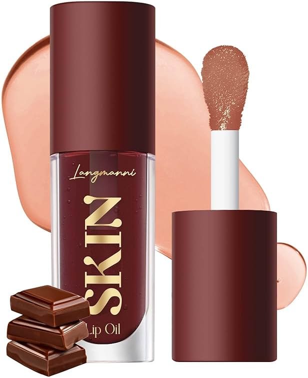 BANGFENG Big Brush Head Hydrating Lip Glow Oil Plumping Lip Tint, Hydrating Lip Gloss Tinted Lip Balm Transparent Lip Care, Long Lasting Nourishing Non-sticky Fresh Texture (Chocolate) - Product Image