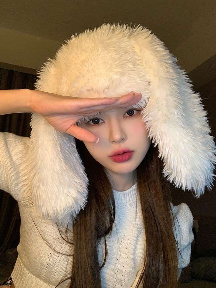 HENWASAI Y2K Fuzzy Bunny Hat for Women Girls Cute Furry Beanie with Ears Long Rabbit Ears Hat for Festival, Easter, Party - Image 3