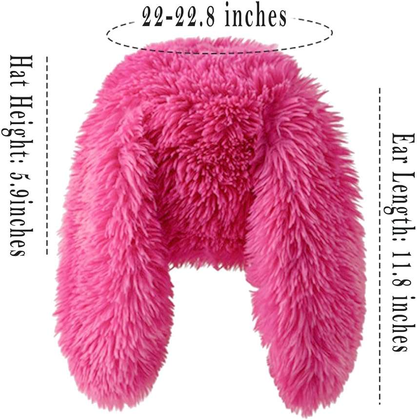 HENWASAI Y2K Fuzzy Bunny Hat for Women Girls Cute Furry Beanie with Ears Long Rabbit Ears Hat for Festival, Easter, Party - Image 6