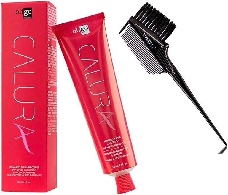 Sleekshop Comb + OIigo CALURA Permanent Shine Hair Colour Dye, Ammonia-Free Haircolor, PPD-Free Hair Color (w/Sleek 3-in-1 Comb & Brush) (6 / 6N - Neutral) - Image 1