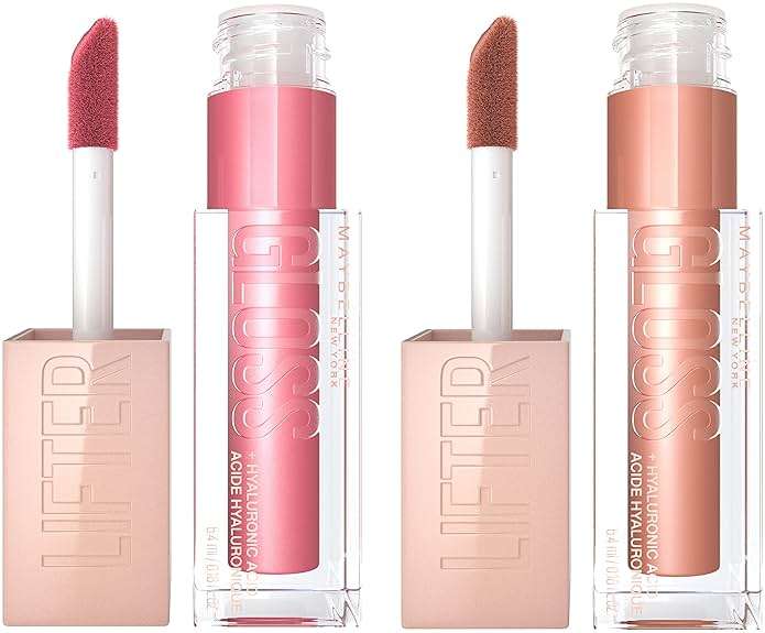 Maybelline Lifter Gloss with Hyaluronic Acid Makeup Bundle, Lip Gloss Set Includes 1 Nude Lip Gloss in Petal and 1 Pink Lip Gloss in Stone - Image 1