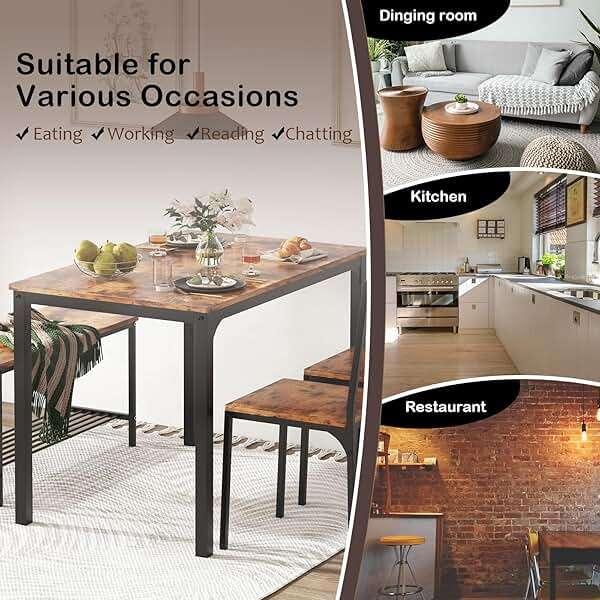 soges 4 Person Dining Table Set, 43.3inch Kitchen Table Set for 4, Dining Room 2 Chairs with Backrest, 2-Person Bench with Storage Rack, Vintage Brown - Image 6