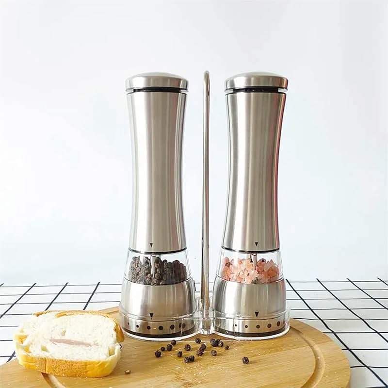 Electric Salt and Pepper Shakers – Adjustable Coarseness Electric Rechargeable Salt and Pepper Grinder Set – Battery Operated Pepper Mill and Salt Mill – Stainless Steel Electric Spice Grinder Set - Product Image