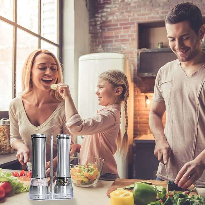 Electric Salt and Pepper Shakers – Adjustable Coarseness Electric Rechargeable Salt and Pepper Grinder Set – Battery Operated Pepper Mill and Salt Mill – Stainless Steel Electric Spice Grinder Set - Image 5