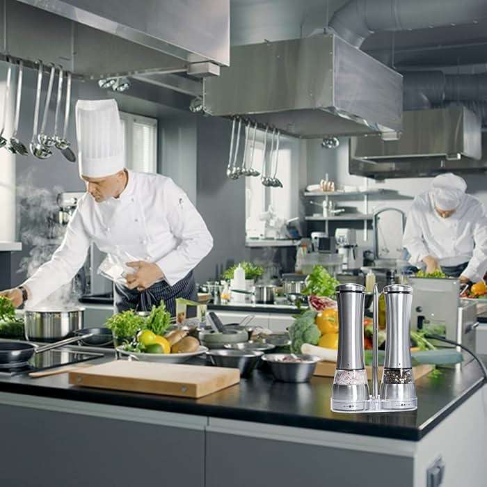 Electric Salt and Pepper Shakers – Adjustable Coarseness Electric Rechargeable Salt and Pepper Grinder Set – Battery Operated Pepper Mill and Salt Mill – Stainless Steel Electric Spice Grinder Set - Image 7