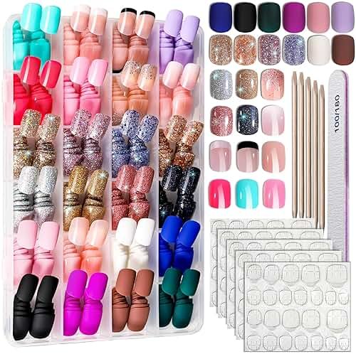 FANDAMEI Press on Nails, 24 Colors 576PCS Press on Nails Short Square Matte Glossy. Glitter Nails Short Round. Natural Fit Lightweight Fake Nails Natural for Nail Art - Product Image