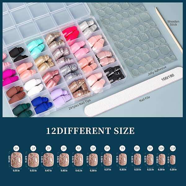 FANDAMEI Press on Nails, 24 Colors 576PCS Press on Nails Short Square Matte Glossy. Glitter Nails Short Round. Natural Fit Lightweight Fake Nails Natural for Nail Art - Image 5