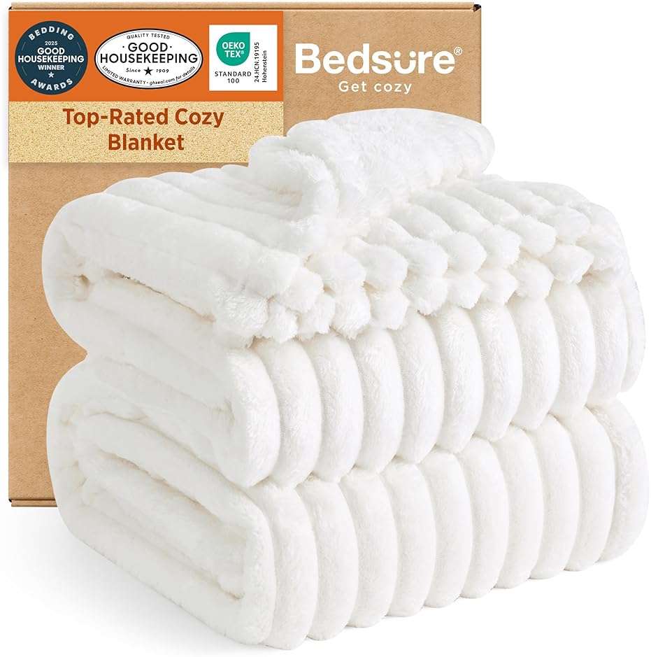 Bedsure GentleSoft Blankets Queen Size for Bed - Cozy Soft Sofa Couch Cover Blankets for Women, Cute Large Bedding Fleece Throws for Girls, Off White, 90x90 Inches - Image 1