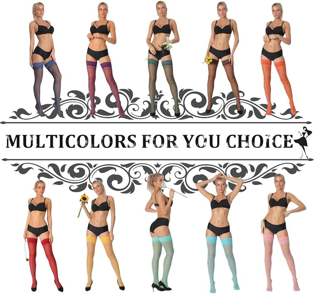 MERYLURE Thigh High Stockings Silicone Lace Top Stay Up Silk Semi Sheer Pantyhose for Women Hold Up Nylon Lingerie - Image 5