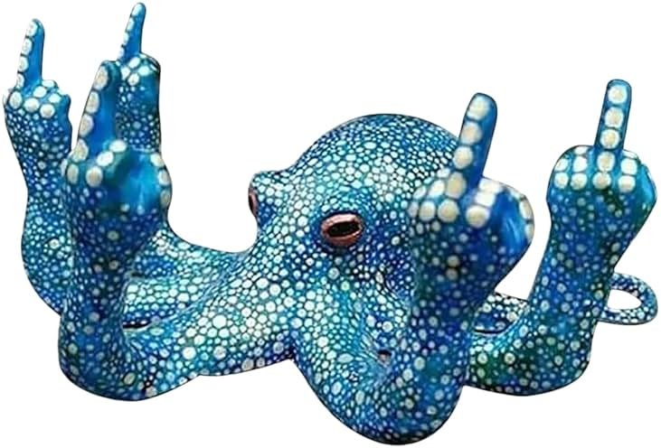 Middle Finger Octopus,Middle Finger Statue,Weird Decor Suitable for Indoor and Outdoor Garden Home Various Fish Tank Decoration (Blue) - Product Image