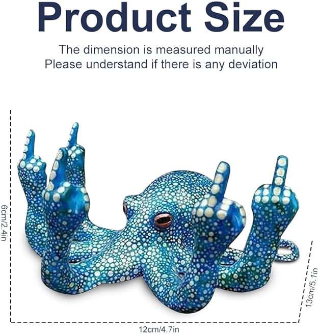 Middle Finger Octopus,Middle Finger Statue,Weird Decor Suitable for Indoor and Outdoor Garden Home Various Fish Tank Decoration (Blue) - Image 3