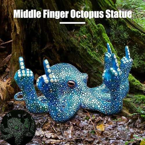 Middle Finger Octopus,Middle Finger Statue,Weird Decor Suitable for Indoor and Outdoor Garden Home Various Fish Tank Decoration (Blue) - Image 4