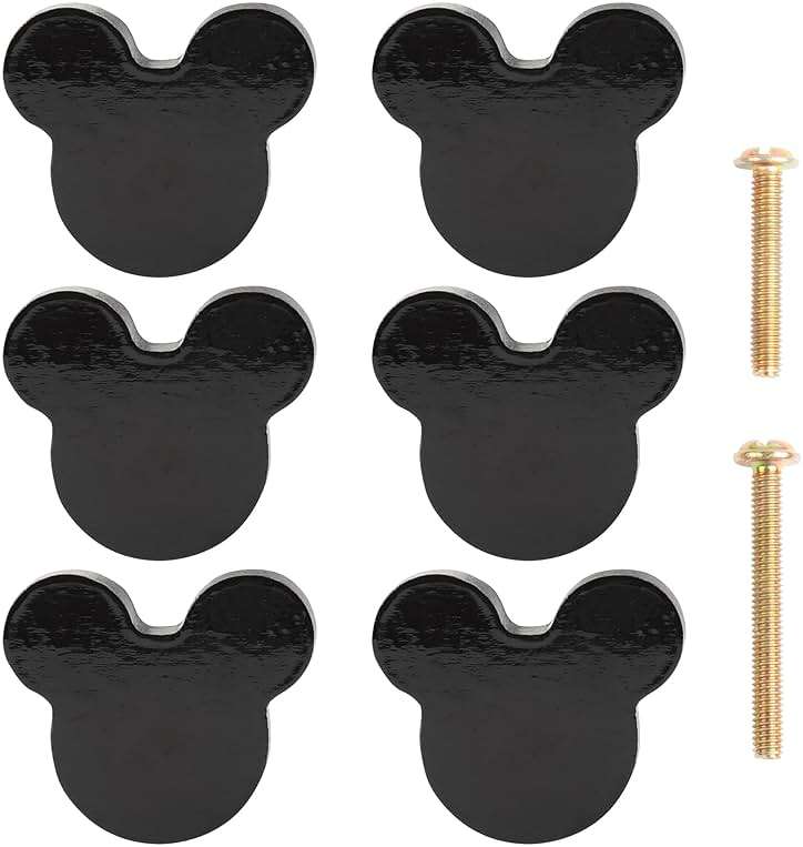 Waifairphy Wooden Mouse Cabinet Knobs with 2 Different Size Screws for Dresser Drawers,Wood Dresser Knobs for Kids Bedroom and Bathroom Decor,Kids Drawer pulls 6 Pack,Nursery Dresser knobs for Kids - Image 1