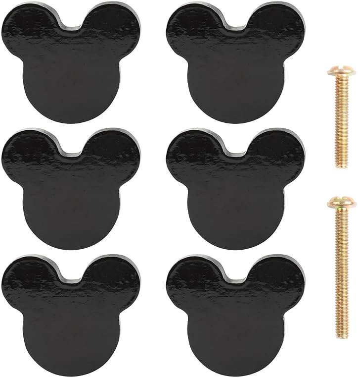 Waifairphy Wooden Mouse Cabinet Knobs with 2 Different Size Screws for Dresser Drawers,Wood Dresser Knobs for Kids Bedroom and Bathroom Decor,Kids Drawer pulls 6 Pack,Nursery Dresser knobs for Kids - Product Image
