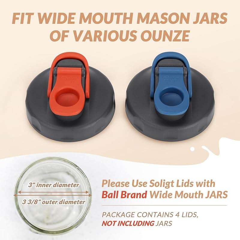 SOLIGT 4 Pack Mason Jar Lids, Wide Mouth Pour Spout Flip Cap Lids for Ball Brand Mason Jars, Leak Proof Airtight for Drinking Salad Dressing & Food Storing - Image 2