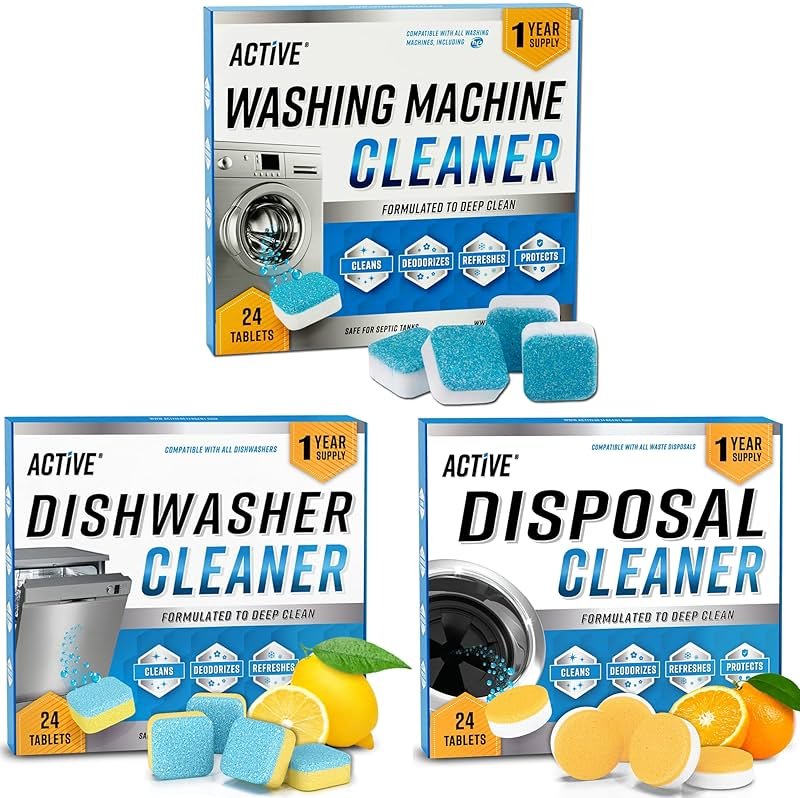Washing Machine Dishwasher & Disposal Cleaning Tablets - Appliance Refresh Bundle Includes 12 Month Supply Cleaner Deodorizer, Washer Descaler, Disposer Freshener Deep 72 - Product Image