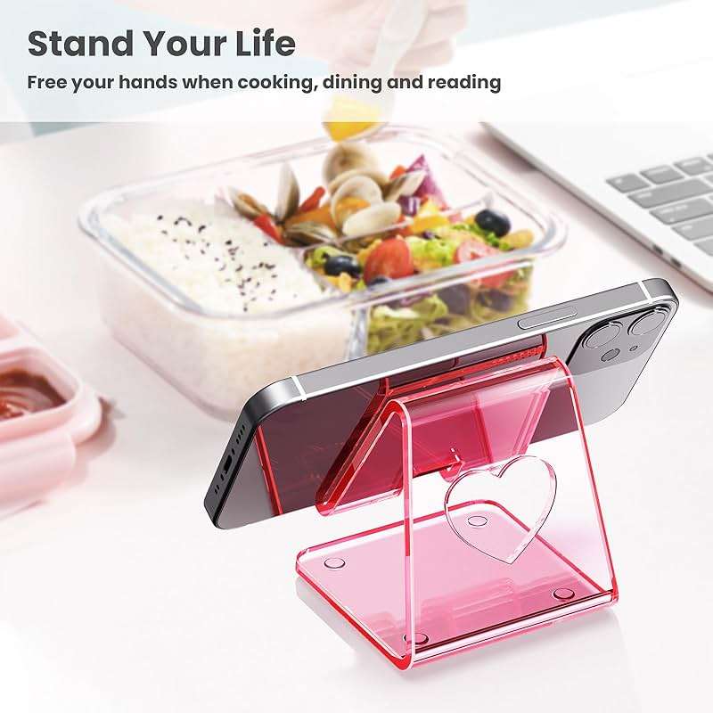 Crpich Acrylic Cell Phone Stand, Portable Phone Holder, Clear Pink Phone Stand for Desk, Compatible with Phone16 15 14 13 12 11 Pro Max SE, Switch, Android Smartphone, Pad, Tablet, Desk Accessories - Image 2