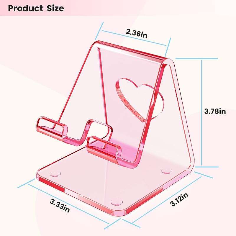 Crpich Acrylic Cell Phone Stand, Portable Phone Holder, Clear Pink Phone Stand for Desk, Compatible with Phone16 15 14 13 12 11 Pro Max SE, Switch, Android Smartphone, Pad, Tablet, Desk Accessories - Image 4
