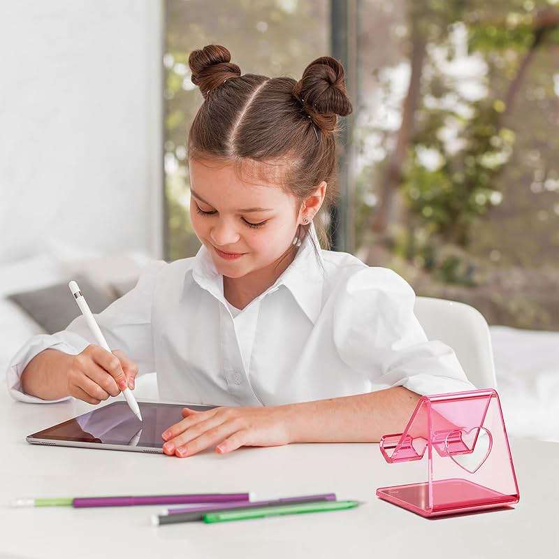 Crpich Acrylic Cell Phone Stand, Portable Phone Holder, Clear Pink Phone Stand for Desk, Compatible with Phone16 15 14 13 12 11 Pro Max SE, Switch, Android Smartphone, Pad, Tablet, Desk Accessories - Image 5