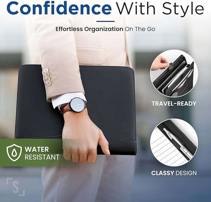 STYLIO Zipper Portfolio Binder | Padfolio 3 Ring Binder (1") and Clipboard Folio (Removable)| Portfolio Organizer for Documents, iPad, Tablet, Phone |Faux Leather Notebook Folio for Men & Women - Image 5