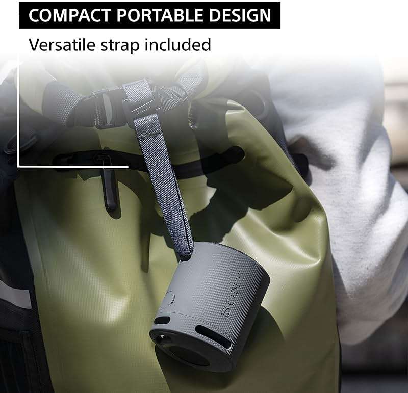 Sony SRS-XB100 Wireless Bluetooth Portable Lightweight Super-Compact Travel Speaker, Durable IP67 Waterproof & Dustproof Shower Speaker, 16 Hour Battery, Versatile Strap, & Hands-free Calling, Black - Image 2