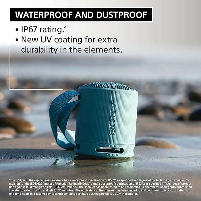Sony SRS-XB100 Wireless Bluetooth Portable Lightweight Super-Compact Travel Speaker, Durable IP67 Waterproof & Dustproof Shower Speaker, 16 Hour Battery, Versatile Strap, & Hands-free Calling, Black - Image 4
