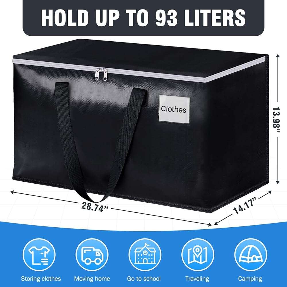 BlissTotes Collapsible Moving Bags - Heavy Duty Boxes with Zippers and Handles, Space Saving Packing Totes for Moving Supplies Storage (93L, 6-Pack, Black) - Image 3