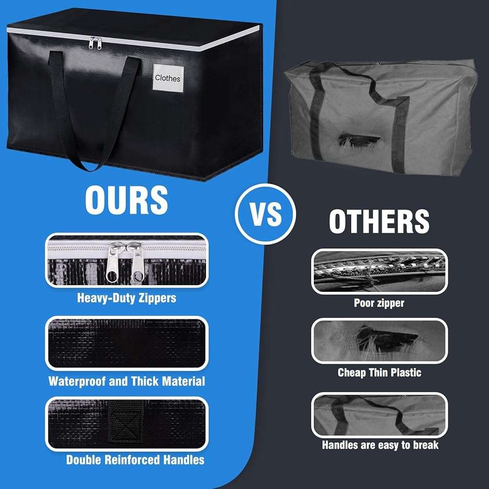 BlissTotes Collapsible Moving Bags - Heavy Duty Boxes with Zippers and Handles, Space Saving Packing Totes for Moving Supplies Storage (93L, 6-Pack, Black) - Image 4