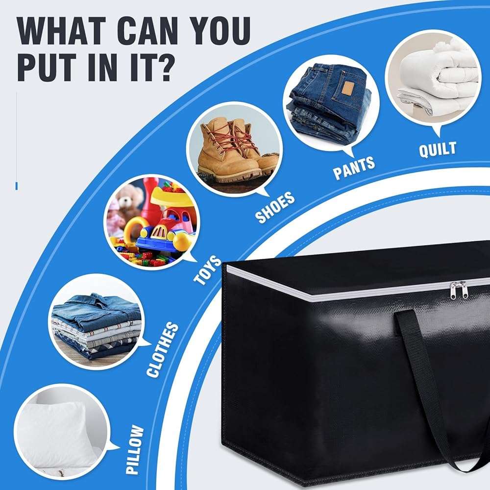 BlissTotes Collapsible Moving Bags - Heavy Duty Boxes with Zippers and Handles, Space Saving Packing Totes for Moving Supplies Storage (93L, 6-Pack, Black) - Image 6