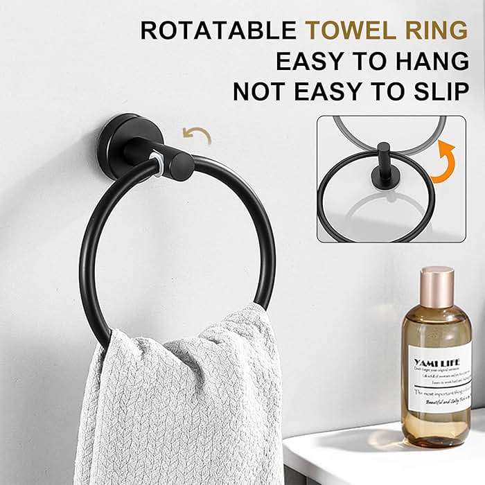 Merkaunis 12 PCS Bathroom Hardware Set, 24" and 16" Towel Bar Set Matte Black, SUS304 Stainless Steel Bathroom Accessories Set Wall Mounted for Master Bath and Kitchen (Round) - Image 5