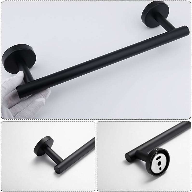 Merkaunis 12 PCS Bathroom Hardware Set, 24" and 16" Towel Bar Set Matte Black, SUS304 Stainless Steel Bathroom Accessories Set Wall Mounted for Master Bath and Kitchen (Round) - Image 6