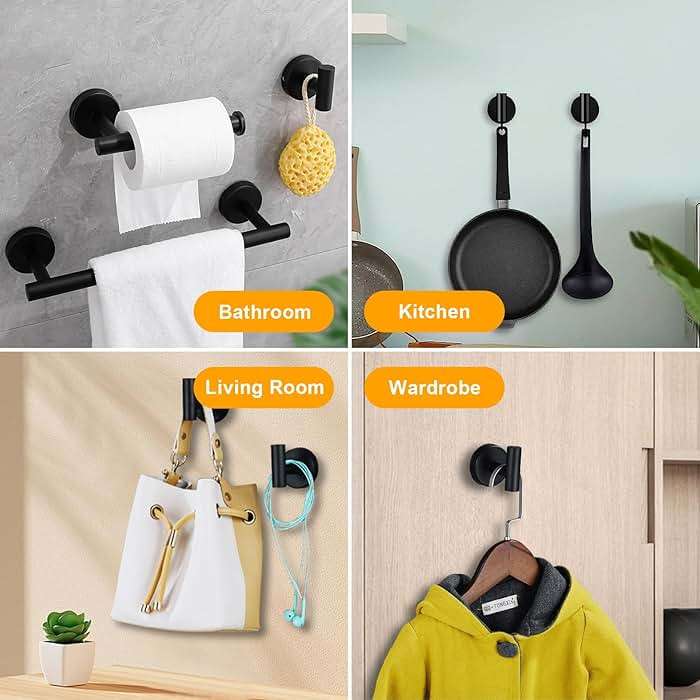 Merkaunis 12 PCS Bathroom Hardware Set, 24" and 16" Towel Bar Set Matte Black, SUS304 Stainless Steel Bathroom Accessories Set Wall Mounted for Master Bath and Kitchen (Round) - Image 7