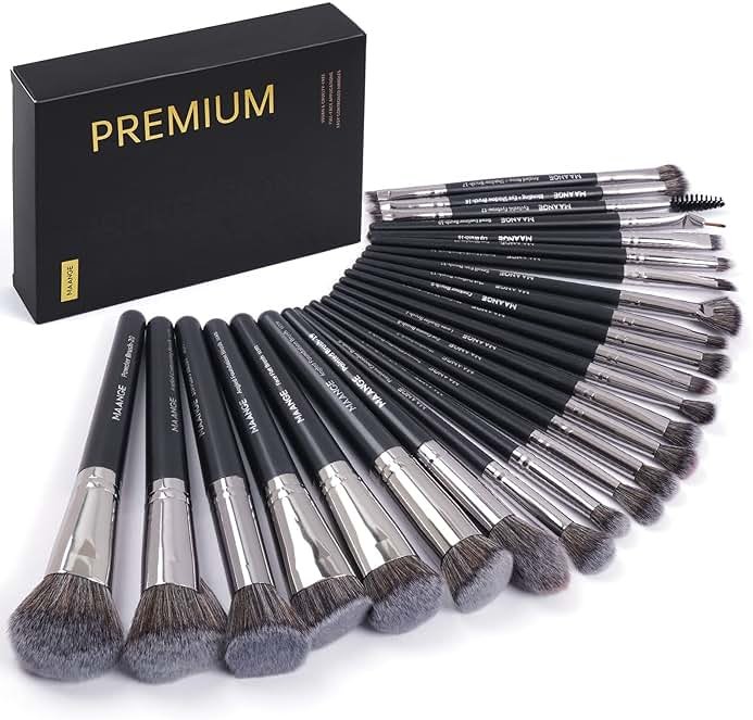 MAANGE Makeup Brushes, 25pcs Makeup Brush Set Premium Synthetic Concealer Blush Foundation Eyeshadow Brush Professional Make up Brushes with Gift Box(Black) - Product Image