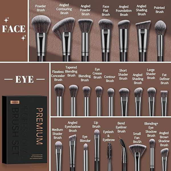 MAANGE Makeup Brushes, 25pcs Makeup Brush Set Premium Synthetic Concealer Blush Foundation Eyeshadow Brush Professional Make up Brushes with Gift Box(Black) - Image 2