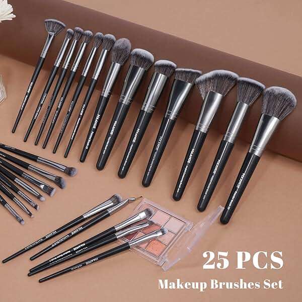 MAANGE Makeup Brushes, 25pcs Makeup Brush Set Premium Synthetic Concealer Blush Foundation Eyeshadow Brush Professional Make up Brushes with Gift Box(Black) - Image 5