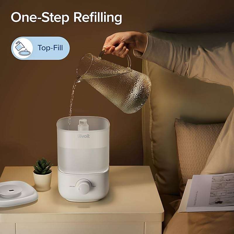 LEVOIT Top Fill Humidifiers for Bedroom, 2.5L Tank for Large Room, Easy to Fill & Clean, 28dB Quiet Cool Mist Air Humidifier for Home Baby Nursery & Plants, Auto Shut-off for Safety, 25H - Image 2