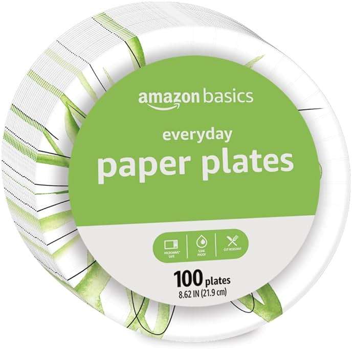 Amazon Basics Everyday Disposable Paper Plates, 8.62 Inch, Microwave-Safe, Cut Resistant, Soak-Proof, 100 Count, Packaging May Vary - Image 2