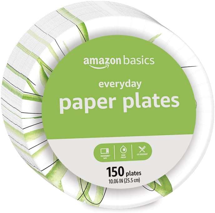 Amazon Basics Everyday Paper Plates, 10 Inch, Disposable, 150 Count, Packaging May Vary - Image 2