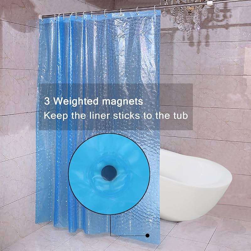 LQFMEHOT EVA Blue Shower Curtain Liner, 3D Water Cube 5G Shower Liner with 12 Rustproof Metal Grommets and Weighted Magnets, Waterproof Duty for Bathroom 72 x 72 - Image 4