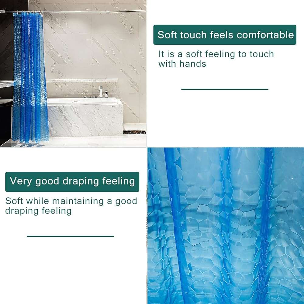 LQFMEHOT EVA Blue Shower Curtain Liner, 3D Water Cube 5G Shower Liner with 12 Rustproof Metal Grommets and Weighted Magnets, Waterproof Duty for Bathroom 72 x 72 - Image 6
