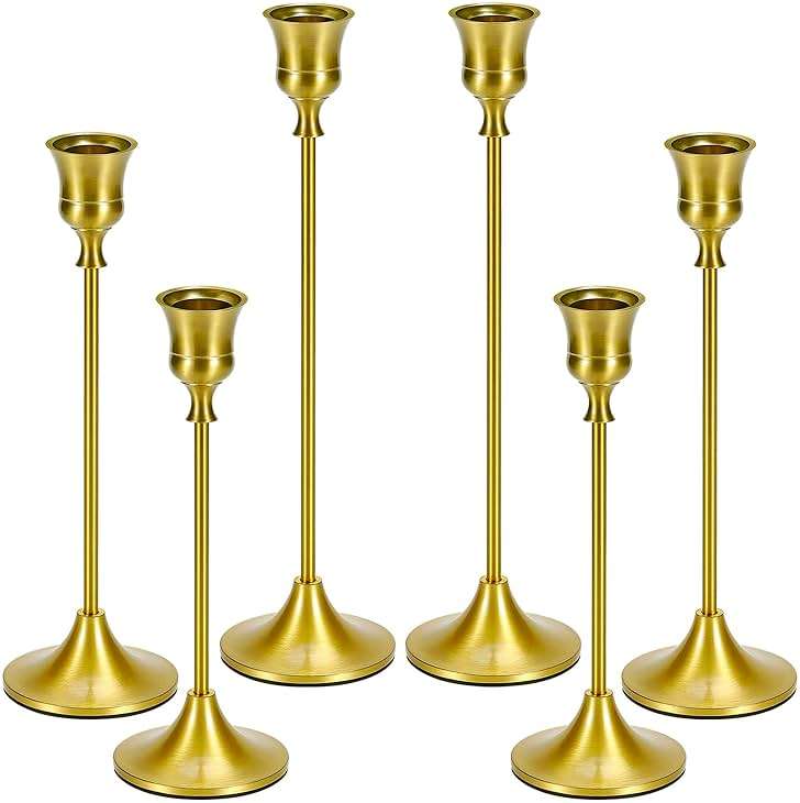 Candle Holder Gold Taper Candlestick Holders - Table Décor Brass Golden Pillar Candle Sticks Holder Set of 6, Antique Fireplace Decor Tapered Bulk Candelabra for Wedding, Christmas - Image 1