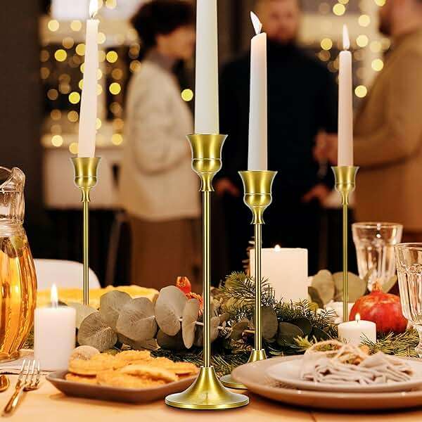 Candle Holder Gold Taper Candlestick Holders - Table Décor Brass Golden Pillar Candle Sticks Holder Set of 6, Antique Fireplace Decor Tapered Bulk Candelabra for Wedding, Christmas - Image 3