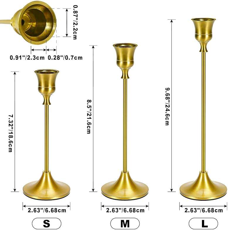 Candle Holder Gold Taper Candlestick Holders - Table Décor Brass Golden Pillar Candle Sticks Holder Set of 6, Antique Fireplace Decor Tapered Bulk Candelabra for Wedding, Christmas - Image 4