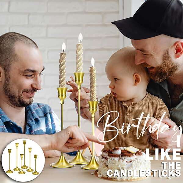 Candle Holder Gold Taper Candlestick Holders - Table Décor Brass Golden Pillar Candle Sticks Holder Set of 6, Antique Fireplace Decor Tapered Bulk Candelabra for Wedding, Christmas - Image 5