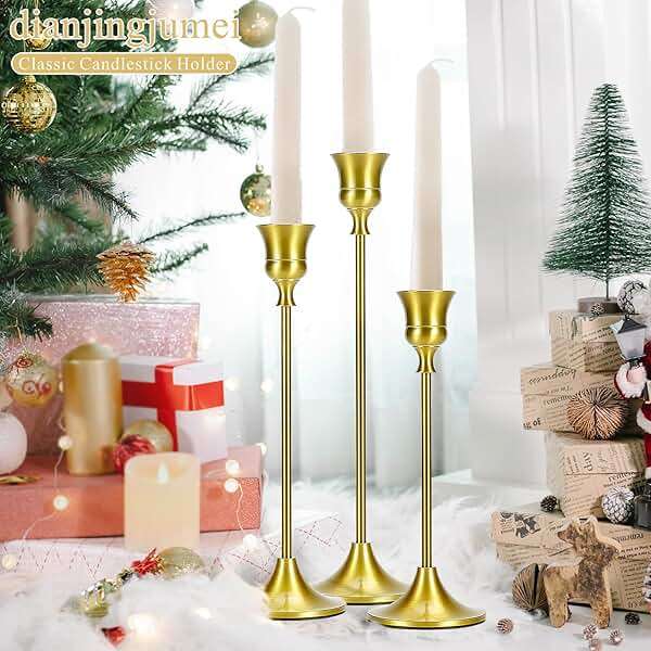 Candle Holder Gold Taper Candlestick Holders - Table Décor Brass Golden Pillar Candle Sticks Holder Set of 6, Antique Fireplace Decor Tapered Bulk Candelabra for Wedding, Christmas - Image 6