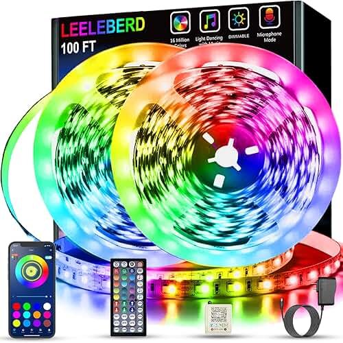 Leeleberd Led Lights for Bedroom 100 ft (2 Rolls of 50ft) Music Sync Color Changing RGB Led Strip Lights with Remote App Control Bluetooth Led Strip, Lights for Room Home Kitchen Party Decor - Product Image