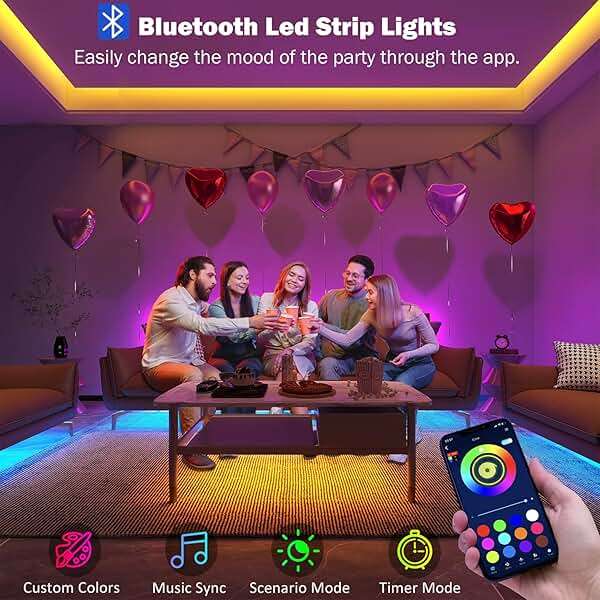 Leeleberd Led Lights for Bedroom 100 ft (2 Rolls of 50ft) Music Sync Color Changing RGB Led Strip Lights with Remote App Control Bluetooth Led Strip, Lights for Room Home Kitchen Party Decor - Image 2